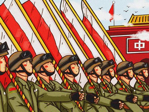 国庆阅兵方队简单画，描绘荣耀瞬间，国庆阅兵方队简易绘画，荣耀瞬间的定格