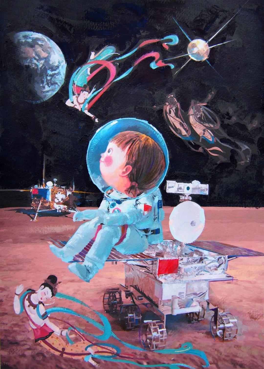 探索航空航天绘画作品,艺术的翅膀与科学的梦想,航空航天绘画作品,艺术之翼承载科学梦想