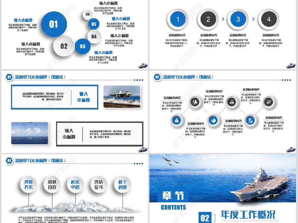 航空母舰PPT模板,展示现代海战力量的核心要素,现代海战力量核心,航空母舰PPT模板展示